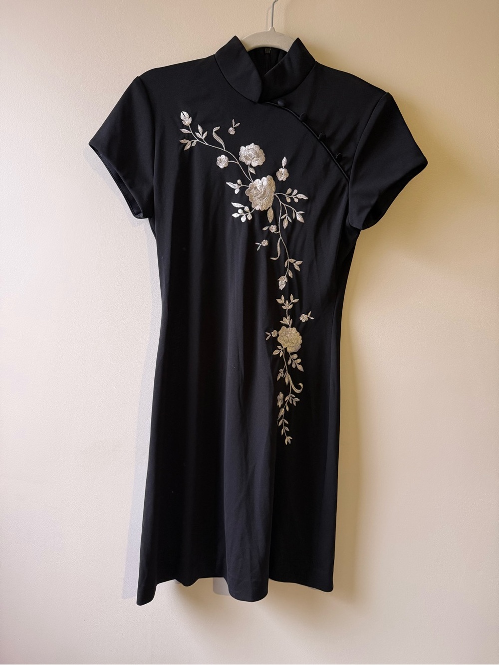 Rachel Kate Black Mini Dress with Cream Floral Embroidery